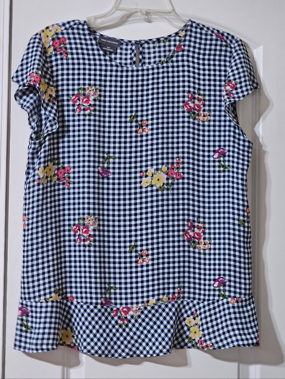 Van Heusen Black  and White Gingham Tunic with Pink & Yellow Floral Print